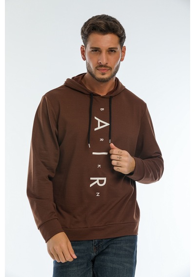 Süperlife Erkek Kapşonlu Regular Fit Air Baskılı İnce Sweatshirt Spr22sw162 Kahverengi