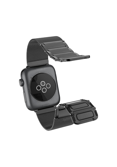 Watch Ultra 49mm Uyumlu Magnetik Metal Hasır Kordon Raptic Classic Plus Serisi Siyah
