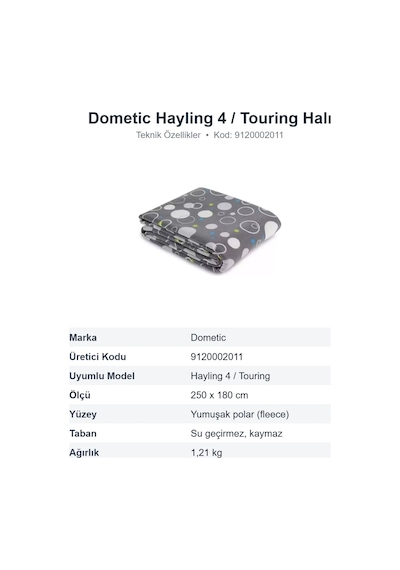 Dometic Hayling 4 / Touring Çadır Halısı Fleece Polarlı 250 X 180 Cm 9120002011