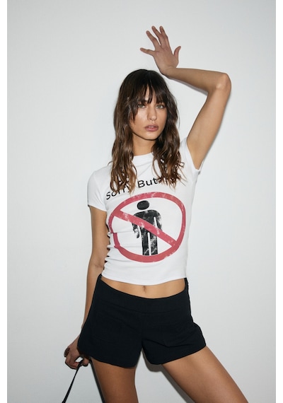 Grımelange Vıonex Kadın Yumuşak Ve Esnek Kumaşlı Baskı Detaylı Slim Fit Beyaz T-shirt