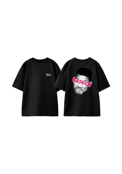 Thewert Will Smith Fresh Tasarım Sırt Baskılı Pamuk Siyah Oversize T-shirt