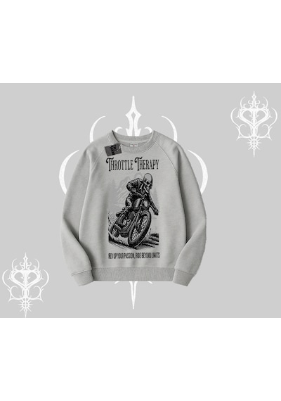 Startmore Biskilet Sweatshirt Throttle Therapy No Brakes Just Freedom Gri