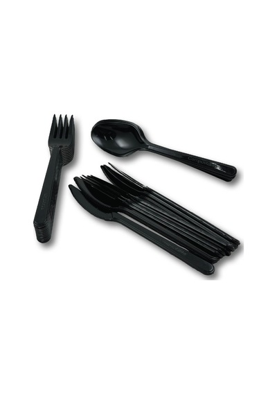 Sert Kalın Plastik Çatal - Bıçak - Kaşık 1. Kalite Lüks Siyah Çatal - Kaşık - Bıçak 3 Lü Set 100 Adet Siyah