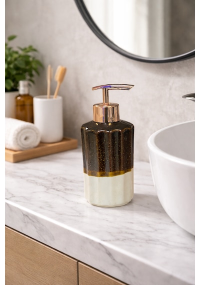 Gold Seramik Sıvı Sabunluk Lüks Banyo & Mutfak Sabun Dispenseri Dekoratif Koyu Kahverengi