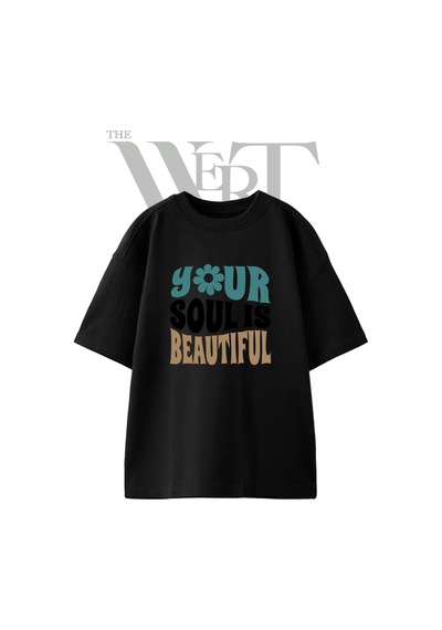 Thewert Flower Power Tasarım Baskılı Ünisex Siyah Oversize T-shirt