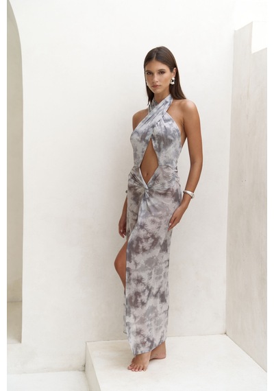 Mai Collection Mai Studios Co. Enonireh Dekolteli Gri Uzun Elbise Gri