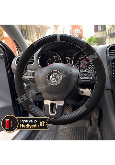 Vw Golf 6 Dikme Direksiyon Kılıfı Alcantara Süet Mat Karbon Gri Yüzük Ve Dikiş 2008-2012