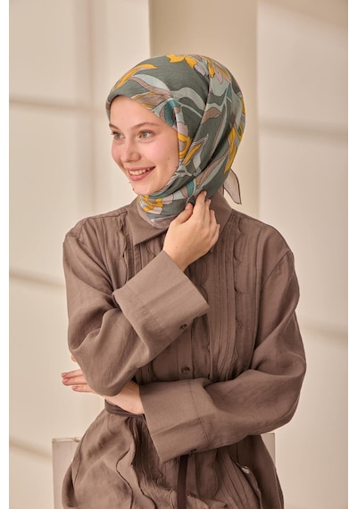 Silk Home Olinda İpek Eşarp 47003-30 Vizon, Petrol Yeşili, Sarı, Yanık Sarı, Lila