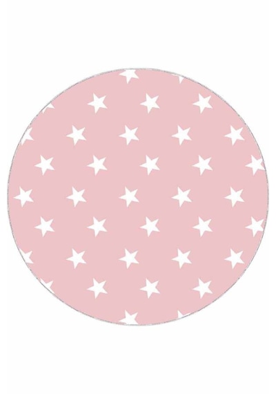 Pembe Yıldızlı Kaymaz Taban Yıkanabilir Yuvarlak Halı Ar606n11