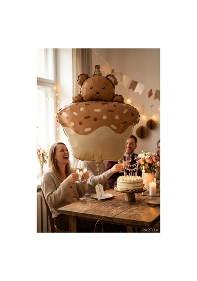 Ayıcık Figürlü Kahverengi Retro Cupcake Folyo Balon Baby Shower Doğum Günü Parti Süsü Çok Renkli
