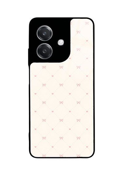 Oppo A3 Cream Pink Coquette Pattern Tasarımlı Glossy Telefon Kılıfı Açık Pembe