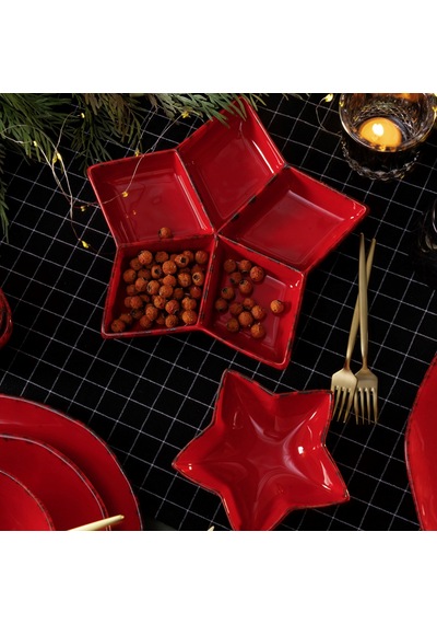 Mudo Home Star Bölmeli Sunum Tabağı 27cm Kırmızı