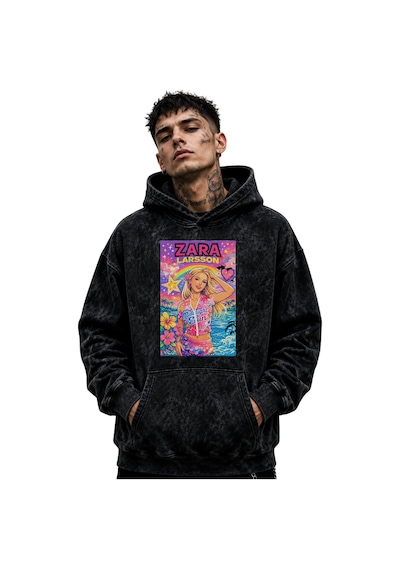 Sevbano Zarıa Larsson Şarkıcı Baskılı Unisex Oversize Yıkamalı Hoodie Swe Siyah