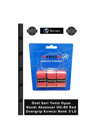 Özel Üretim Og-80 Red Overgrip Kırmızı Renk 3'lü Tenis Tutamaç Bandı Raket