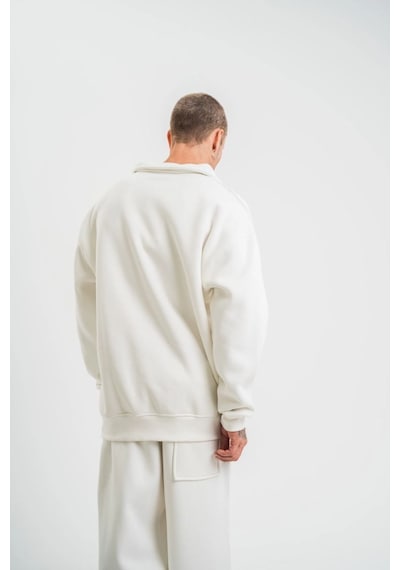 Erkek Uzun Kol Bisiklet Yaka 3 İplik Pamuklu Kışlık Sweatshirt - Beyaz