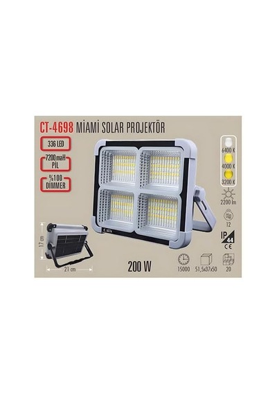 200w Taşınabilir Şarjlı Solar Projektör 6400k - 4000k - 3200k