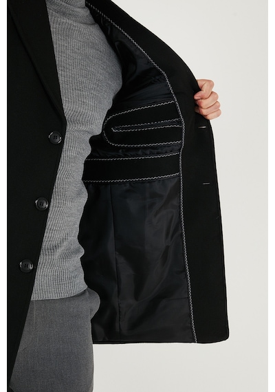 Buratti Slim Fit Apaş Yaka Astarlı Kaşe Erkek Kaban 584K1217 Siyah