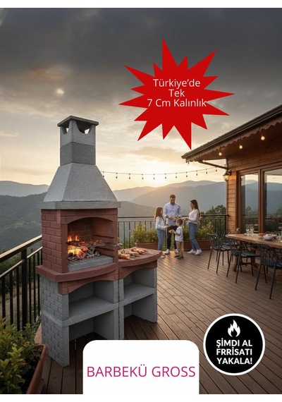 Mangal Barbekü 70 Lik Davlumbazlı Masalı Model Barbekü Gross Gri - Kırmızı