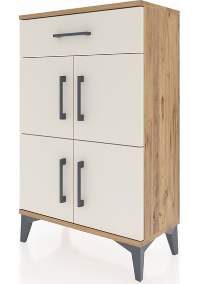 Arges Komodin Tek Raflı Tek Çekmeceli 4 Kapaklı 60x30x96 Çam-... Çam