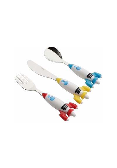 Armesa Home Uzay Mini Rocket Çocuk Çatal Kaşık Bıçak Takımı 3 Parça Çok Renkli