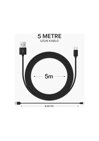 Ayrex Usb To Micro Usb Şarj Kablosu 5 Metre Uzun Kablo Hızlı Şarj Destekli Charging Data Sync Kablo High Speed Charg Genel