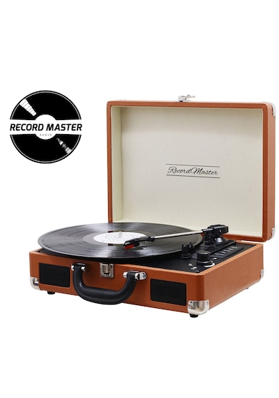 Record Master T310CH Pikap Plak Çalar - Şarj + Bluetooth - 33, 45, 78 Devir - Universal Iğneli - Kahverengi