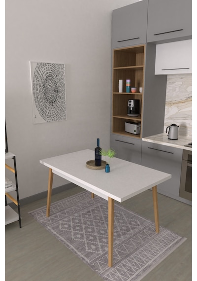 Vilinze Avanos Ahşap Sabit Mdf Beyaz Naturel Mutfak Masası - 80x140 Cm