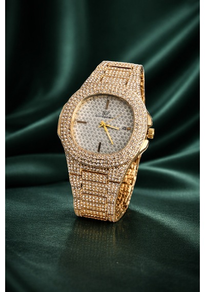 Lüks Metal Full Taşlı Kordon Takvimli Unisex Kol Saati Gold-altın - 650058546 Gümüş