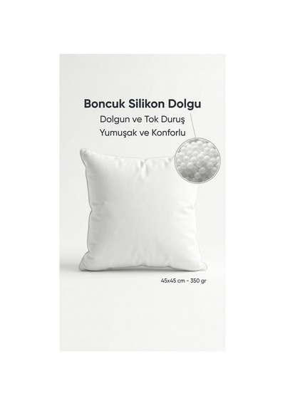 Puffyform Premium Boncuk Silikon Kırlent İç Yastığı 45x45 Cm 350 Gr Dolgun Yıkanabilir Beyaz