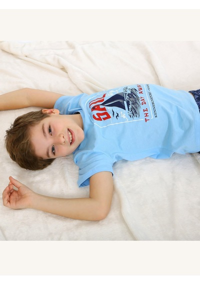 Vitmo Erkek Çocuk Kısa Kollu %100 Pamuklu Pijama Takımı Sail Mavi