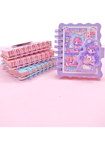Candy Sevimli Kız Cırtlı Cep Boy Mini Not Defteri 7x8 Cm - Mor