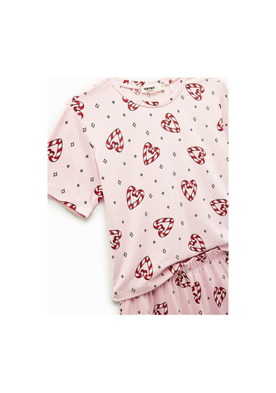 Koton Kısa Kollu U Yaka Baskılı Şortlu Yılbaşı Pijama Takımı Pembe Desenli 6wlk40241mk Pembe Koton Kısa Kollu U Yaka Baskılı Şortlu Yılbaşı Pijama Takımı Pembe Desenli 6wlk40241mk Pembe