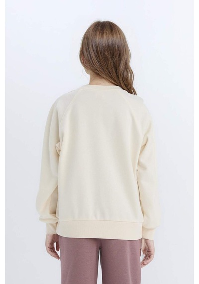 DeFacto Kız Çocuk Relax Fit Bisiklet Yaka Baskılı Sweatshirt D6988A824WNER99 Ekru
