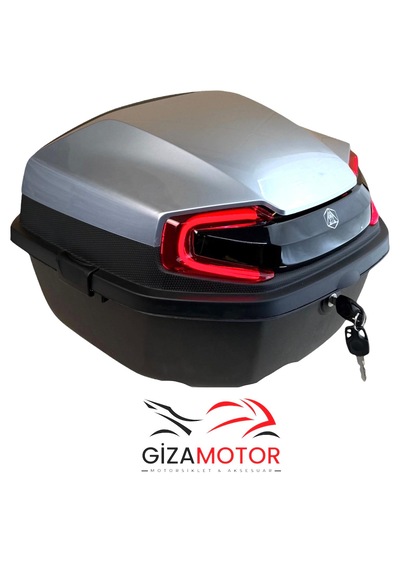 Işıklı- Sırt Dayamalı Motosiklet Çantası Gümüş Gri 33 Lt