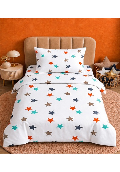 More Home Müslin Bebek Nevresim Takımı %100 Pamuk Yıldızlı Desen Yeşil Kırmızı Çok Renkli