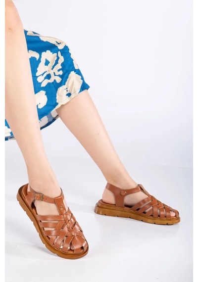 Ayza Hakiki Deri Sandalet Taba 4367 Taba