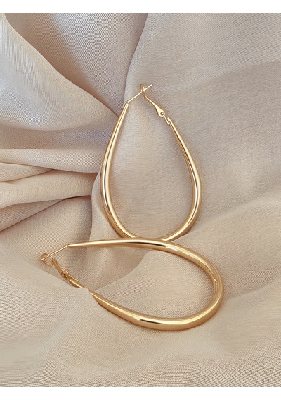 Damla Model Halka Gold Renk Çelik Küpe 6cm Altın