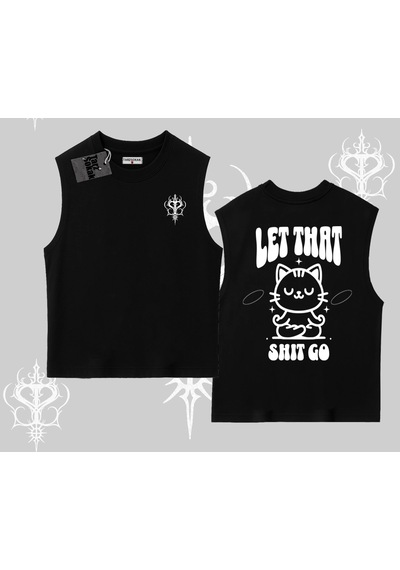 Tarzsokak Meditasyon Yapan Kedi Baskılı Kolsuz Tshirt Siyah