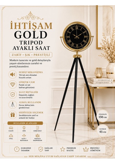 İhtişam Gold Tripod Ayaklı Saat