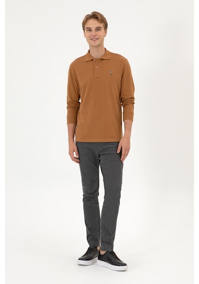 U.S. Polo Assn. Erkek Regular Fit Polo Yaka Camel Basic Sweatshirt 50313772-VR233