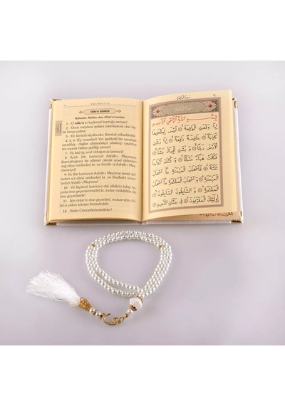 Şantuk Çantalı Tesbih + Yasin Hediye Seti Çanta Boy, Elifvav, Raşel, Krem