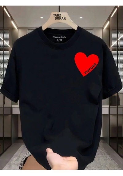 Startmore Unisex Future Kalp T-shirt Siyah