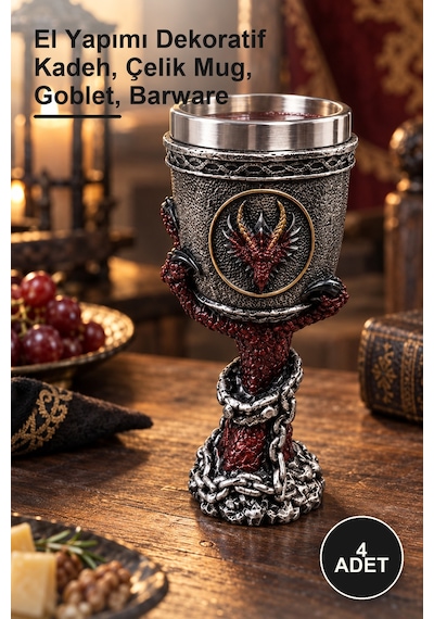 4 Adet El Tasarımlı 3d Kabartmalı Paslanmaz Çelik Kadeh Kupa El Yapımı Dekoratif Kadeh, Çelik Mug, Goblet, Barware