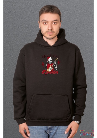 Bumeta Christmas Rock Jingle Bell Rockin Sweatshirt Unisex Kapüşonlu Hoodie Siyah