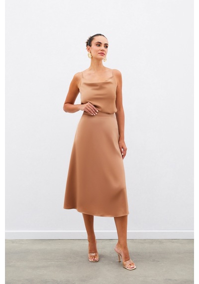 Sateen Midi Boy Saten Etek - Camel-134961 CAMEL