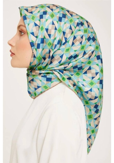 Armine Sura İpek Eşarp Yeşil, Lacivert 9045-s31