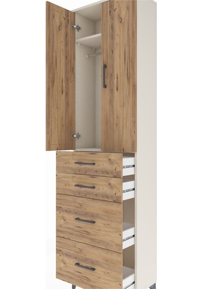 Arges Dolap 2 Raflı 4 Çekmeceli Tek Askılı 60x30x221 Aytaşı-çam Aytaşı