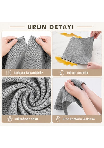 20 Yaprak Gri Renk Mikrofiber Genel Temizlik Bezi Leke Tutmaz Koku Yapmaz 25 25 Cm Kopart Kullan Açık Gri