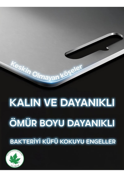 Paslanmaz Metal Çelik Kesme Tahtası Üst Düzey Kaliteli Antibakteriyel Yüzey 1 Adet Gri