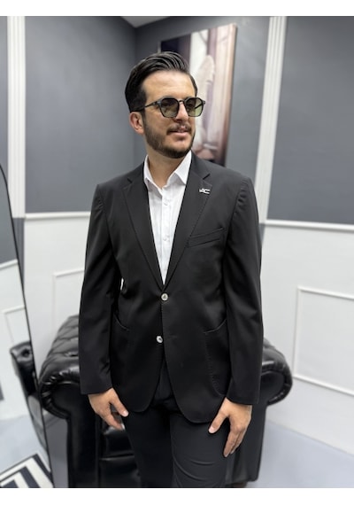 Avni Ceylan Signature Stil Tek Düğme Kırışmaz Ceket Siyah